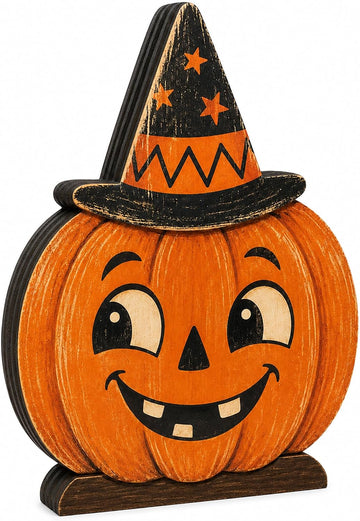 Vintage Pumpkin Halloween Decorations Indoor, Wooden Cute Pumpkin Decor Table Centerpieces, Halloween Table Decor