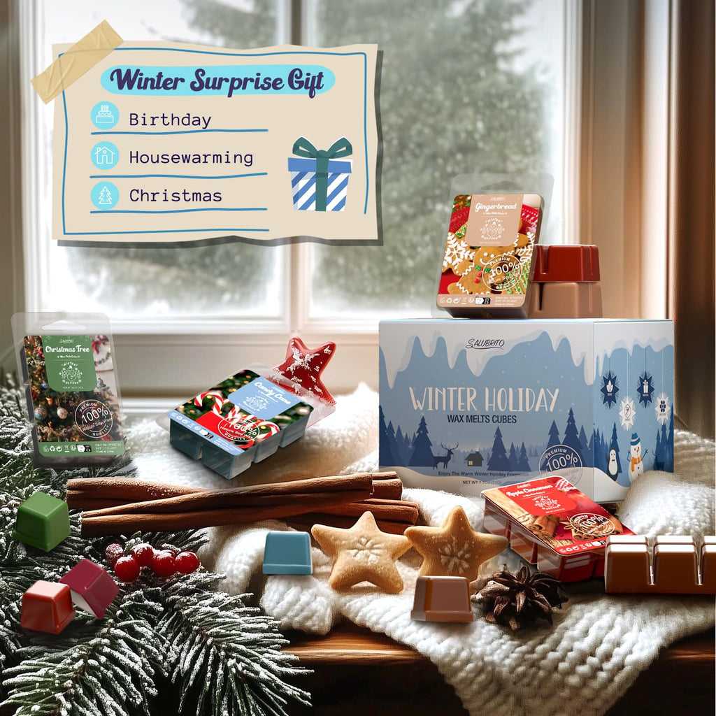 Winter Scented Wax Melts, Strong Scented Soy Wax Cubes/Tarts Variety Set - Christmas Tree, Gingerbread, Candy Cane