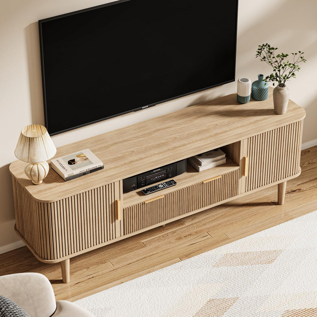 62.4 Inch Fluted TV Stand, Modern Media Console Fits TVs up to 75"
