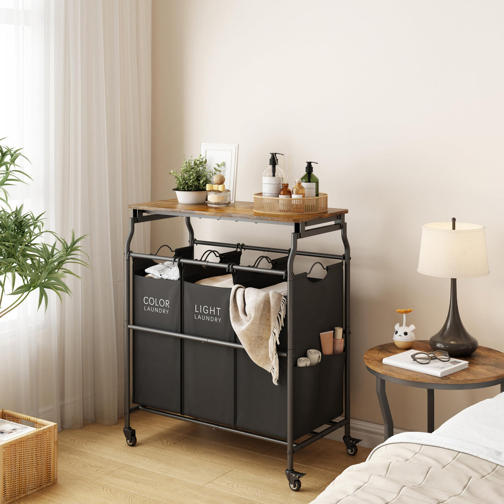 3 Section Laundry Sorter with Ironing Board, Laundry Hamper, Black