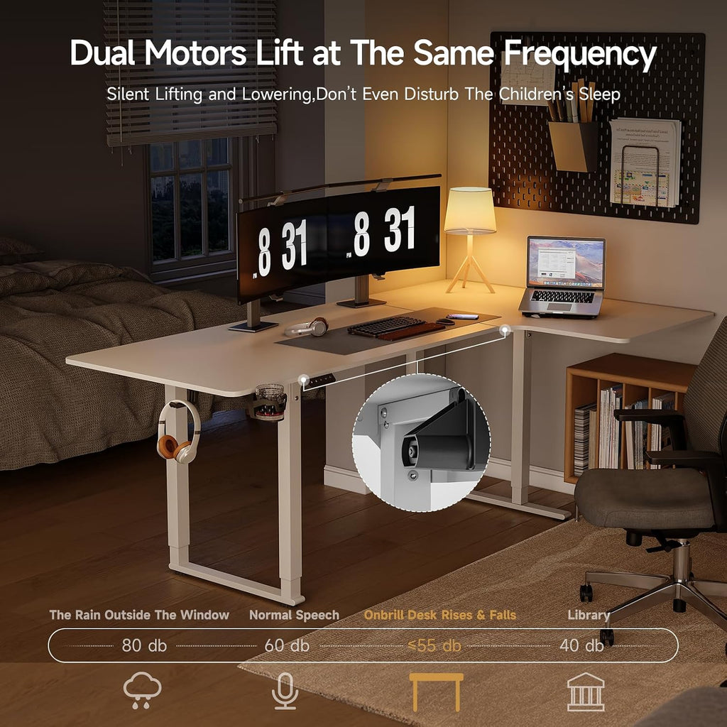 L Shaped Standing Desk, 71x43 Inches Electric L Stand Up Desk | Office Desk with 4 Legs, Dual Motor and Memory