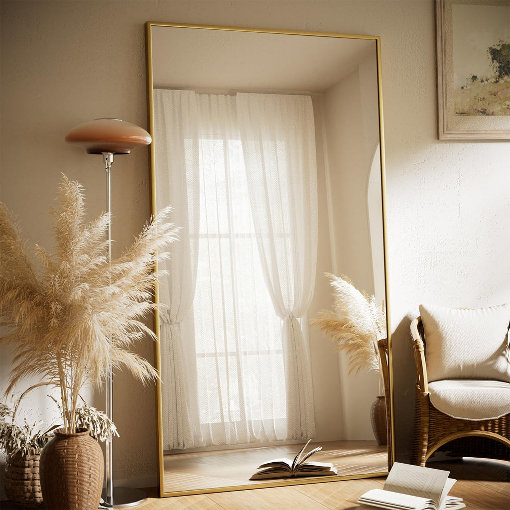 Oversized Full Length Mirror, 86" x 40" Floor Mirror with Stand, Aluminum Alloy Frame Full Body Mirror, Standing