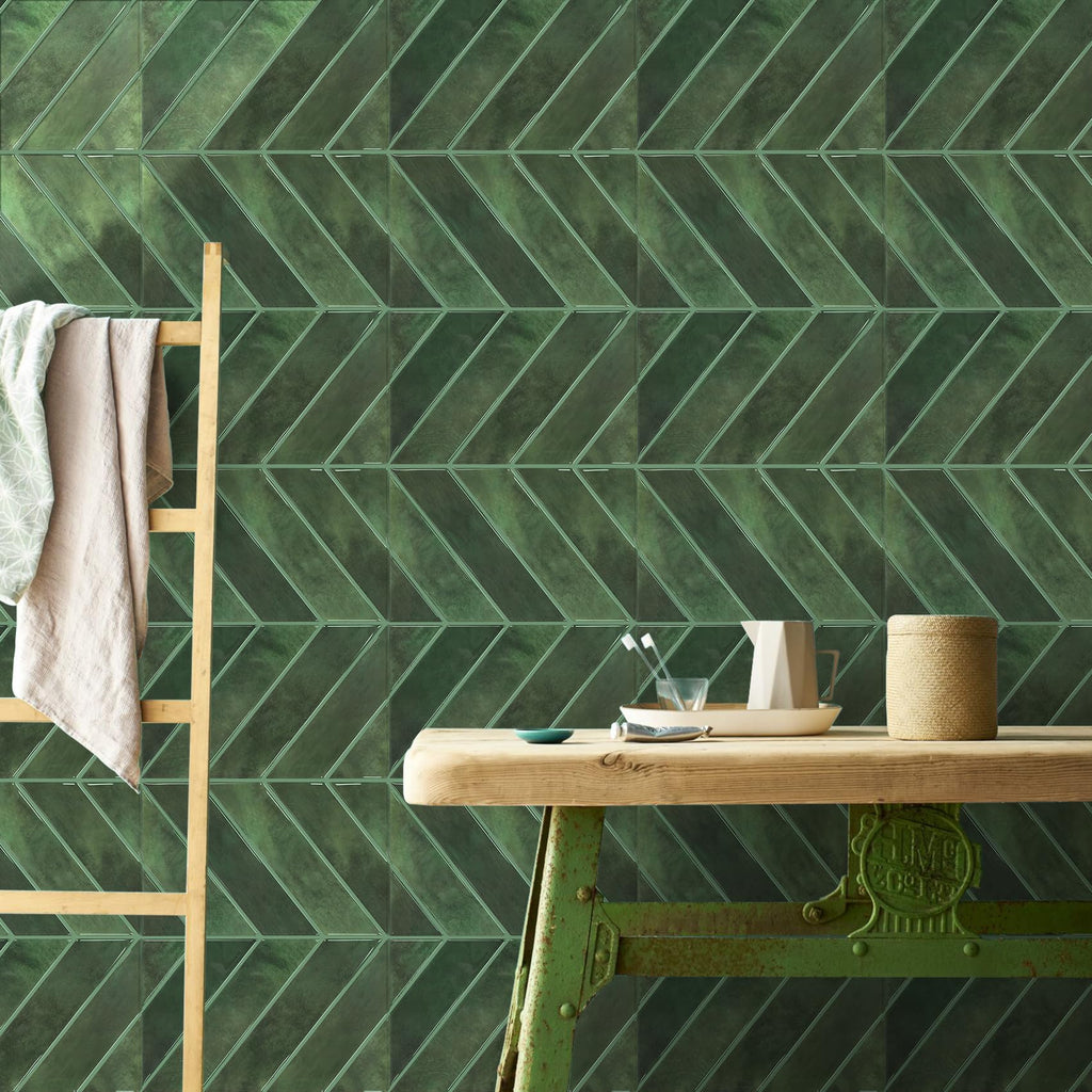 Herringbone Peel and Stick Backsplash, Green, 10 Sheets