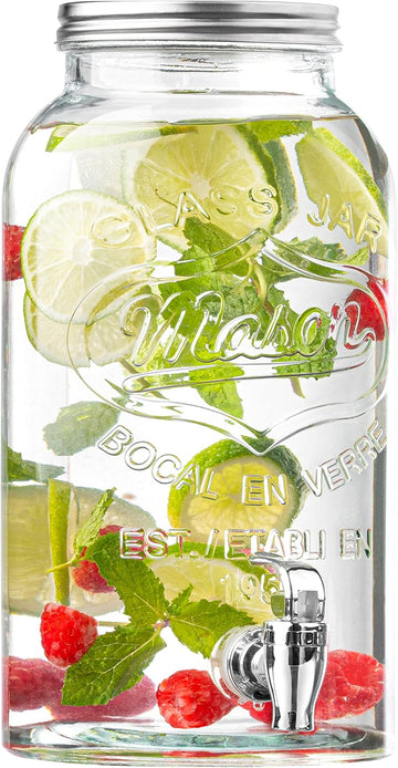 Mason Jar Drink Dispenser with Spigot, 1 Gallon Glass