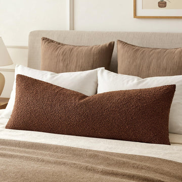 Textured Boucle Lumbar Pillow Cover for Bed 14x36 Chestnut Brown
