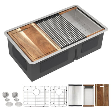 32"x19" Undermount Double Bowl Kitchen Sink