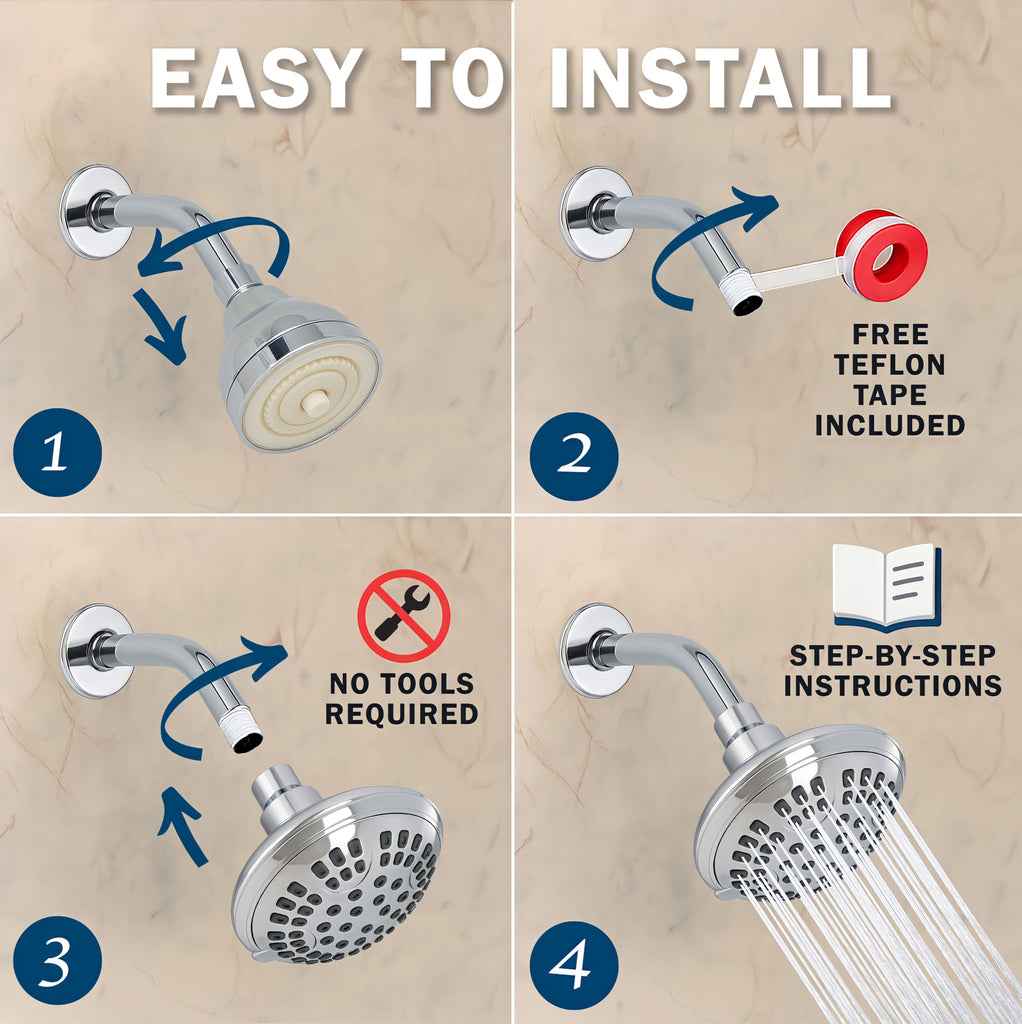 6 Function Luxury Shower Head - 1.8 GPM - Polished Chrome