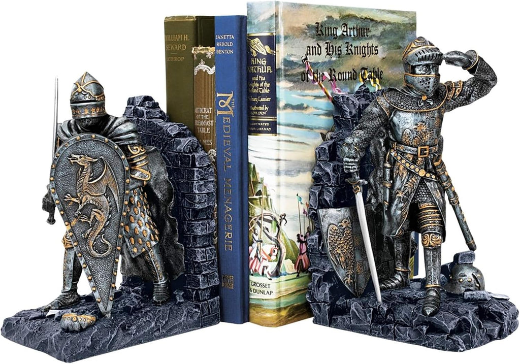 Arthurian Knight Bookends,Grey Stone,8 Inch, Set of Two