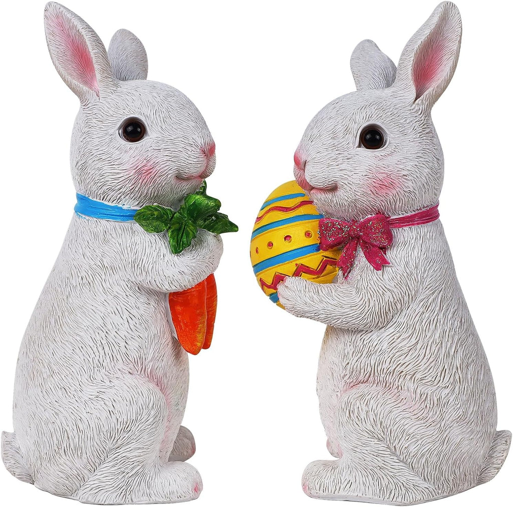 Easter Bunny Figurine Decor, Standing Spring Resin White Rabbit Couple Statue Tabletop Ornament, Festival - Set of 2