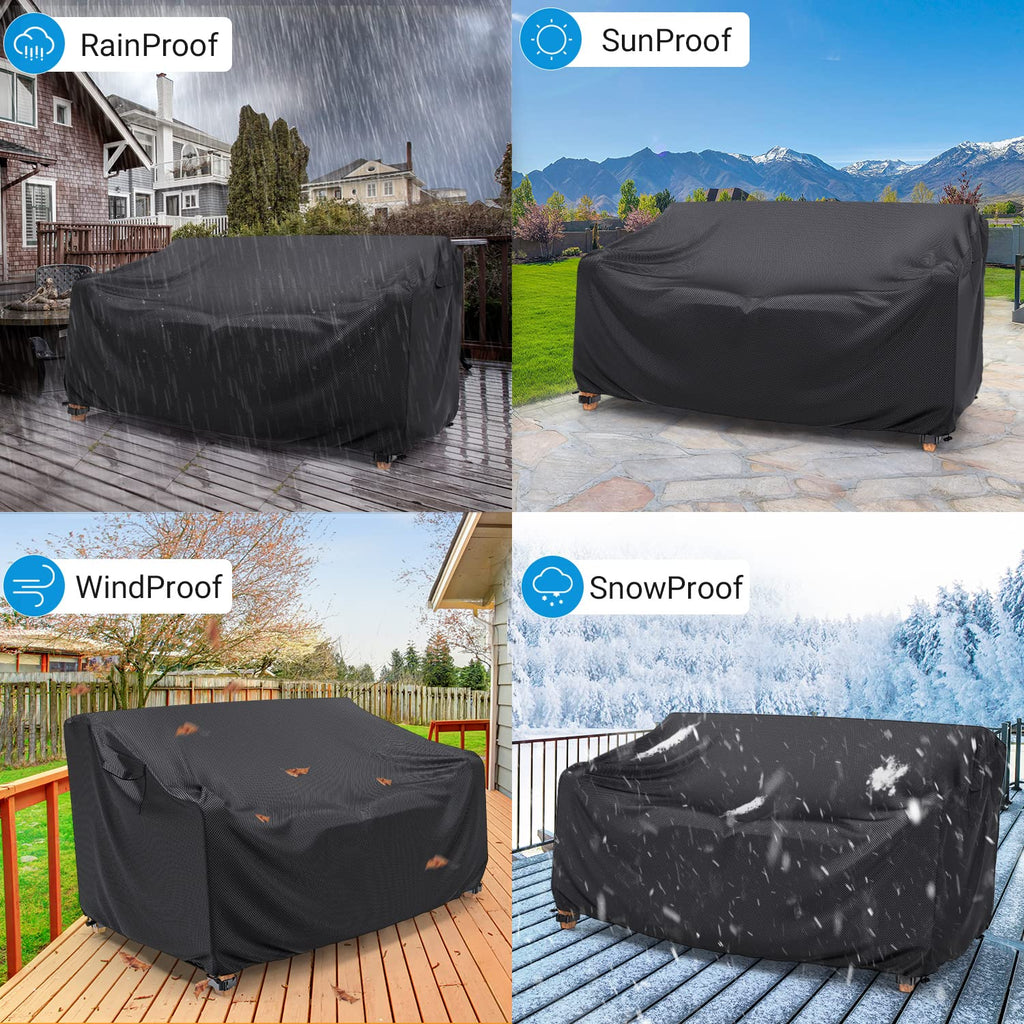 2-Seater Outdoor Patio Sofa Cover Waterproof 60"W×34"D×30"H Black