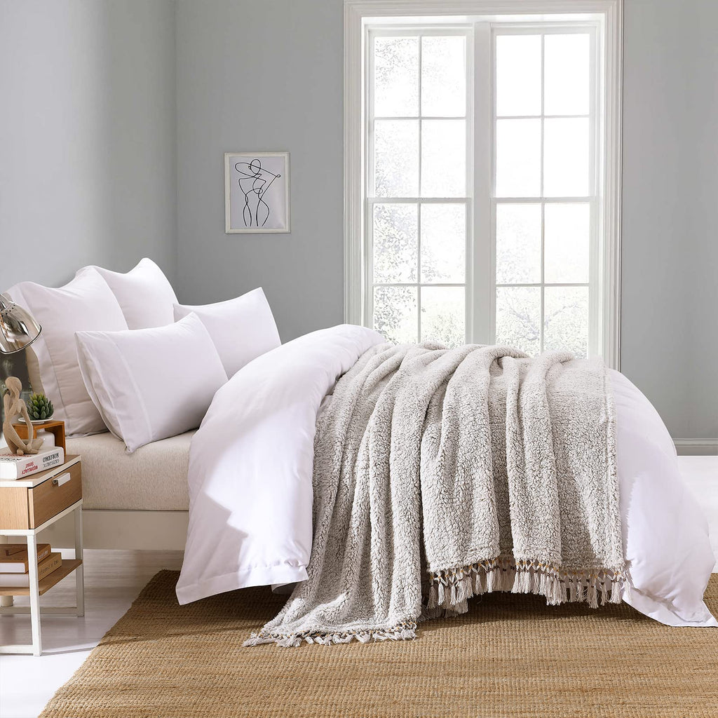 Ultra Soft Fleece Sherpa Blanket King Size, Lightweight Cozy Boho Bed Blanket with Decorative Tassel, Pattern