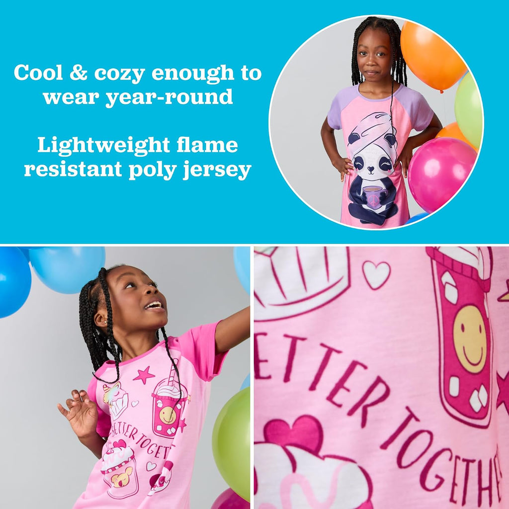 Kids Girls 2 Pack Nightgowns Pajamas Dress - Long or Short Sleeve