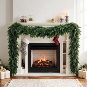 9FT Christmas Cedar Garland, Artificial Realistic Pine Greenery Garland with Flexible Wired Branches, Faux Cedar