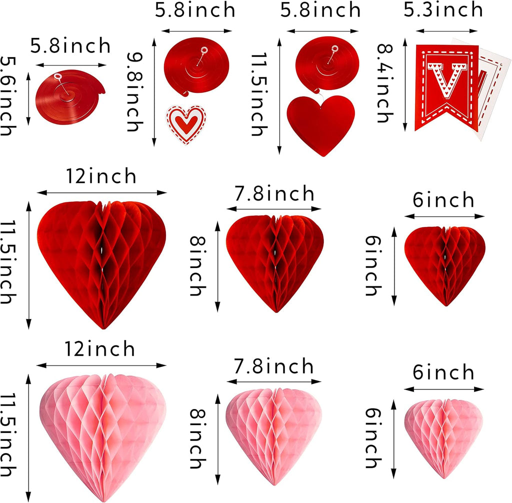 Valentines Day Swirl String Cutout,Decoration Kit with Banner, Garland, Foil Swirls, Hanging Swirls with Heart - Set of 31