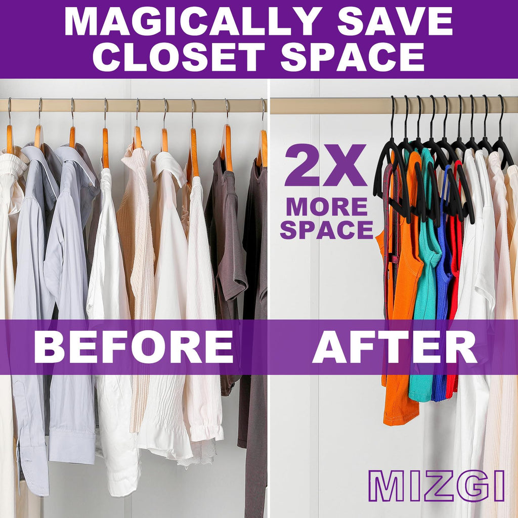 Premium Velvet Hangers 50-Pack, No Shoulder Bump Hangers W/Tie Bar Ultra Thin Space Saving Non Slip Hanger Heavy Duty