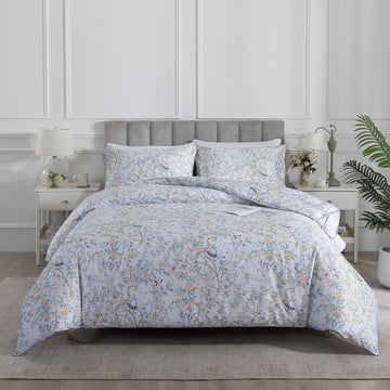 Vintage Botanical Rose Floral Bedding Set 3Pcs Queen Duvet Cover Set 100% Long Staple Cotton Soft Bird Branch Print