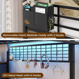Twin Loft Bed with L-Shaped Desk and 7 Storage Drawers,Metal Twin Loft Bed for Kids with LED Lights and Charging
