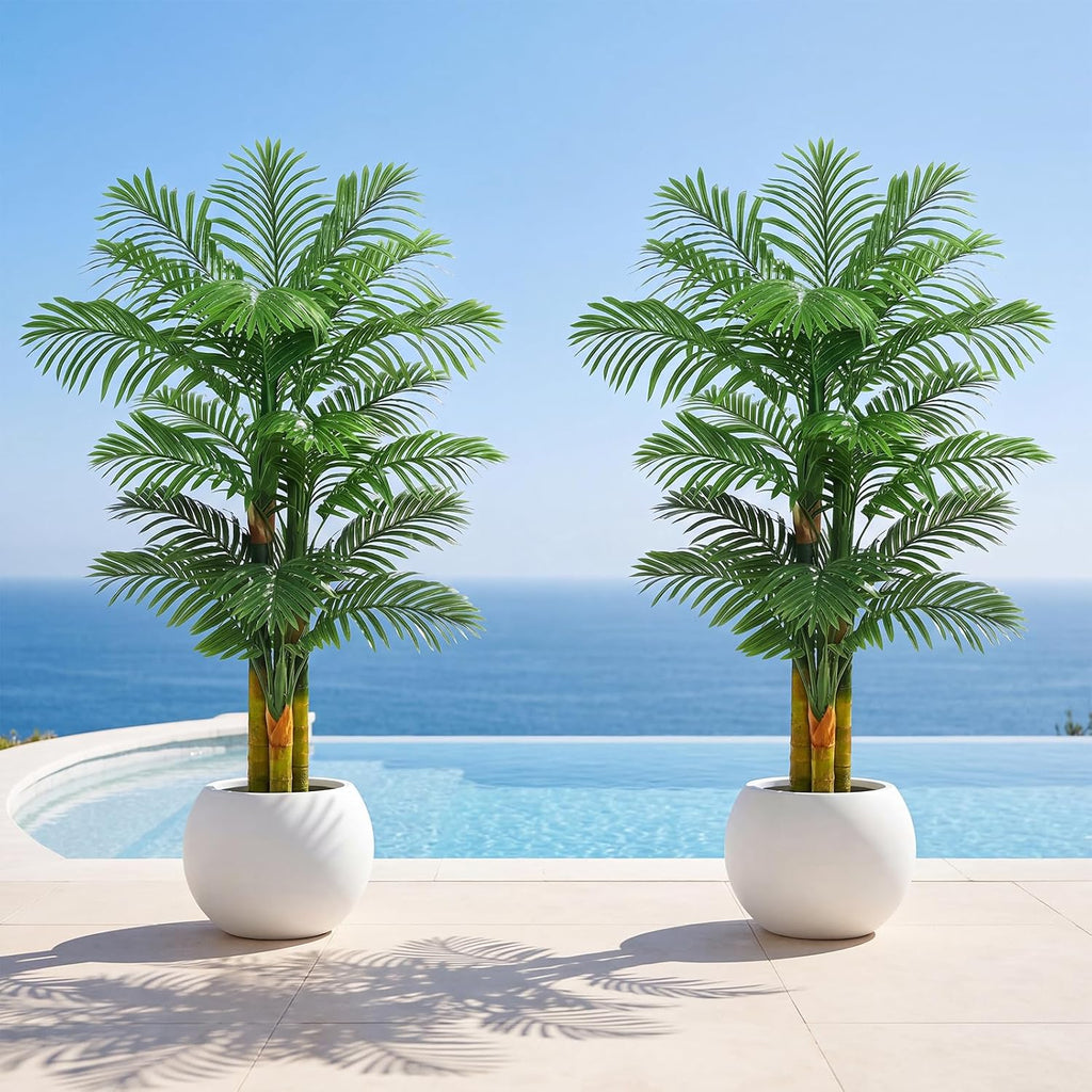 Artificial Golden Cane Palm Tree 6FT, Fake Palm Trees in White Pot
