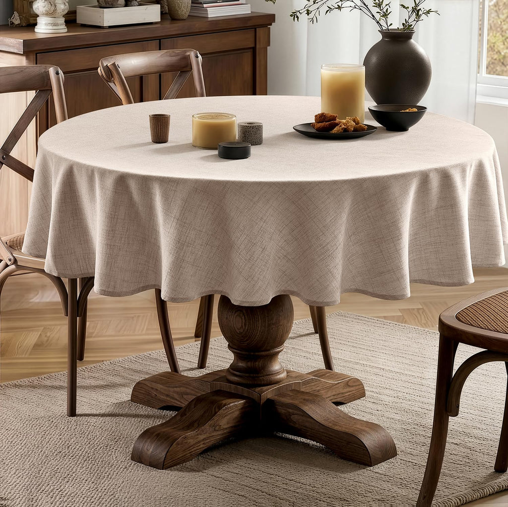 Linen Textured 70 Inch Round Tablecloth Natural Beige