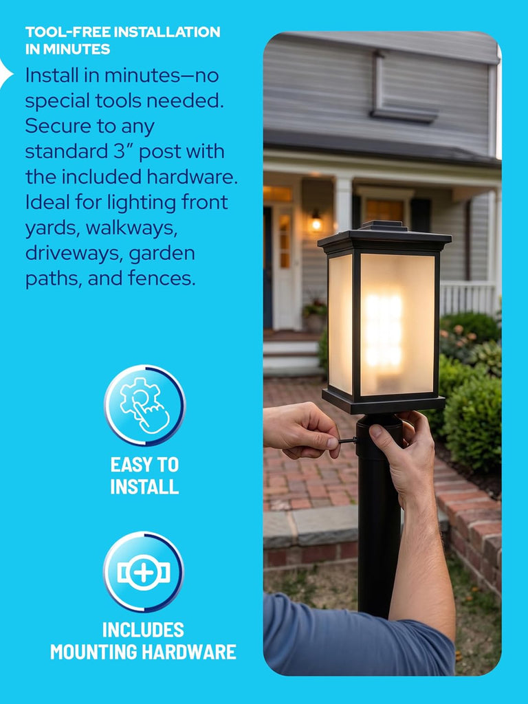 Outdoor Post Light Fixture, Fits 3" Lamp Post Outdoor Lighting - Anti-Rust Waterproof Lantern Pole Light