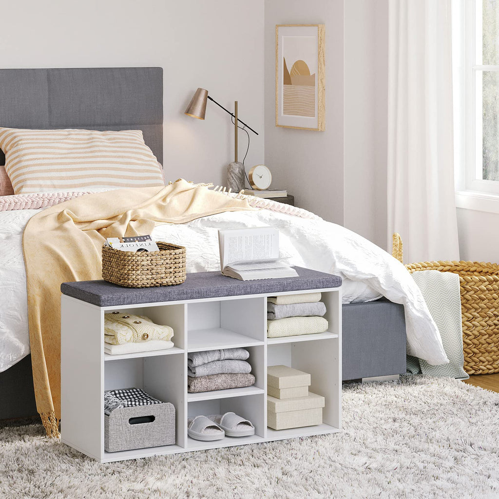 Shoe Storage Bench with Cushion, 31.5" Cubby Shoe Rack, 9 Cubbies