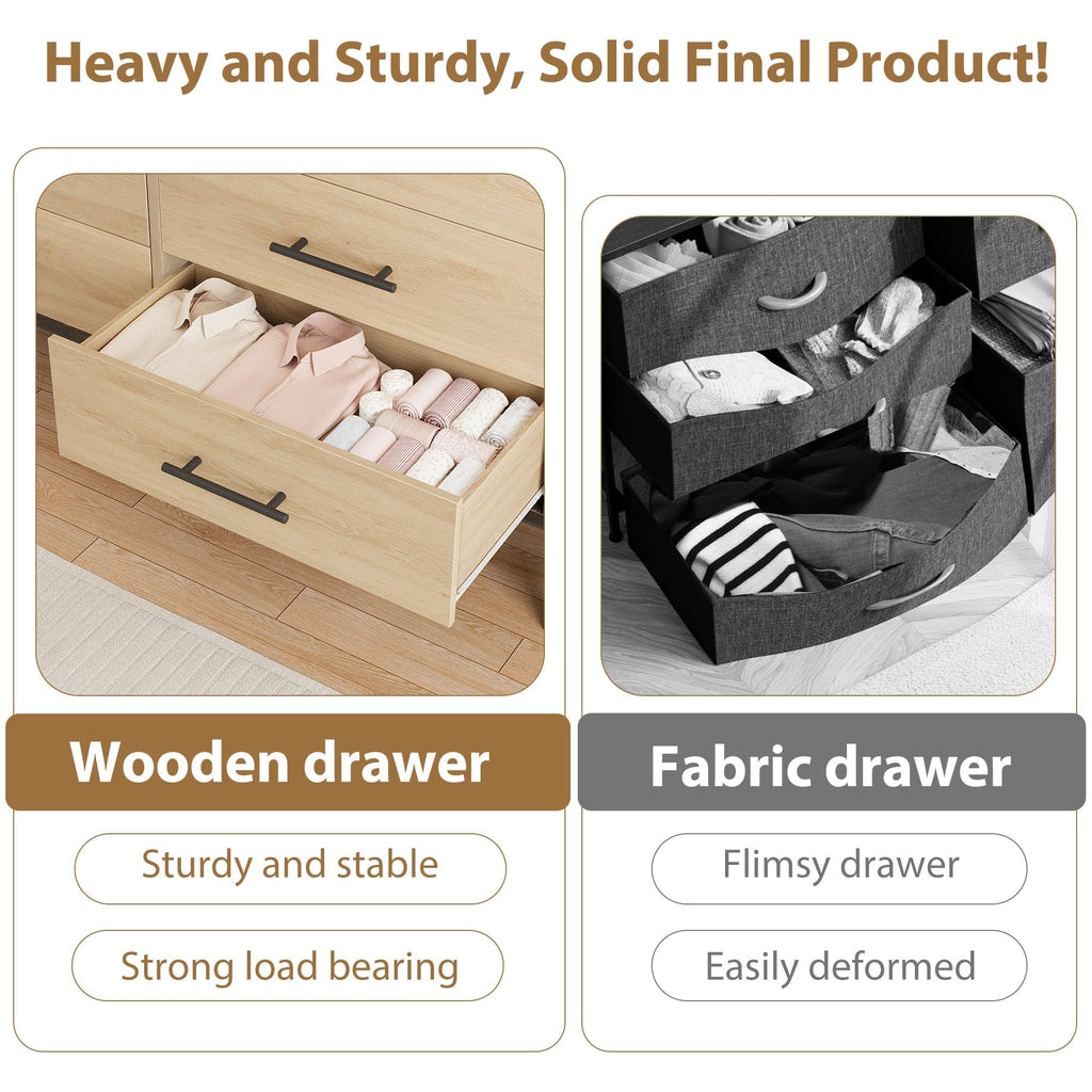 6 Dresser, 52 in Wide Drawer with Large Storage Space, Freestanding Wooden Closet Storage Dresser Chest, Natural Oak