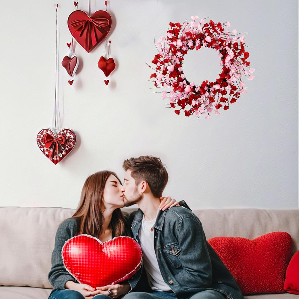 20 Inch Valentine's Day Wreath, Valentines Day Wreaths for Front Door, Valentine Day Wreath with Red Berries and Pink