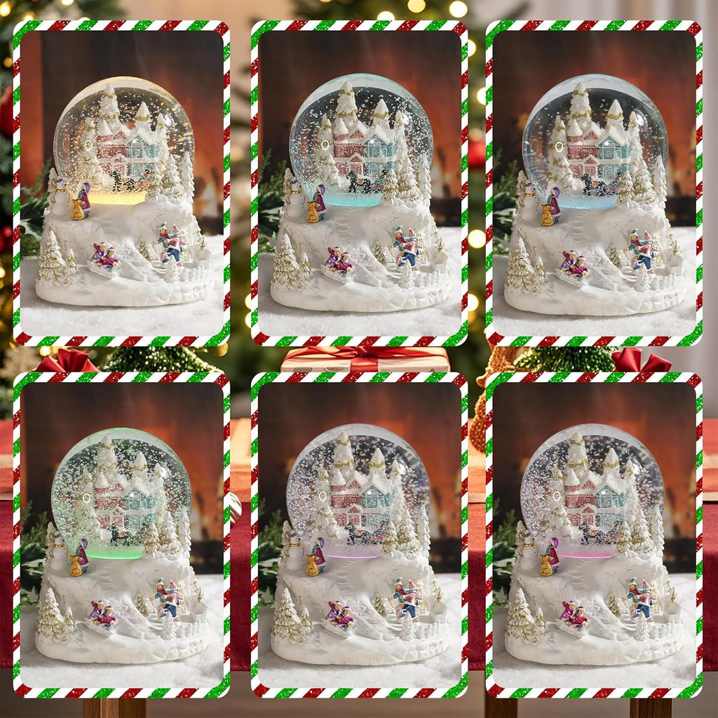 Christmas Snow Globe Musical - Castle Snowmen Christmas Tree White Water Snow Globes with 7 Colors LED Light Change