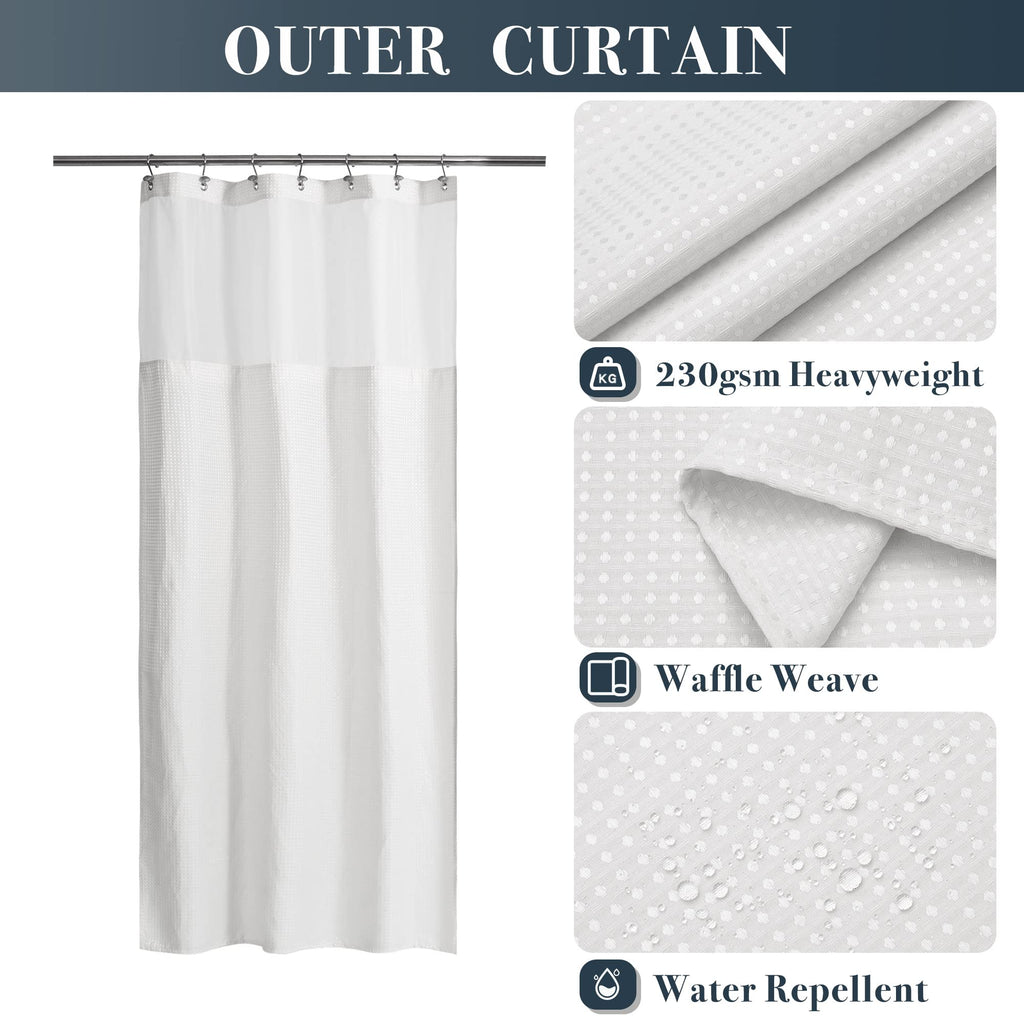 Stall Waffle Weave Shower Curtain with Snap-in Liner White 36x72