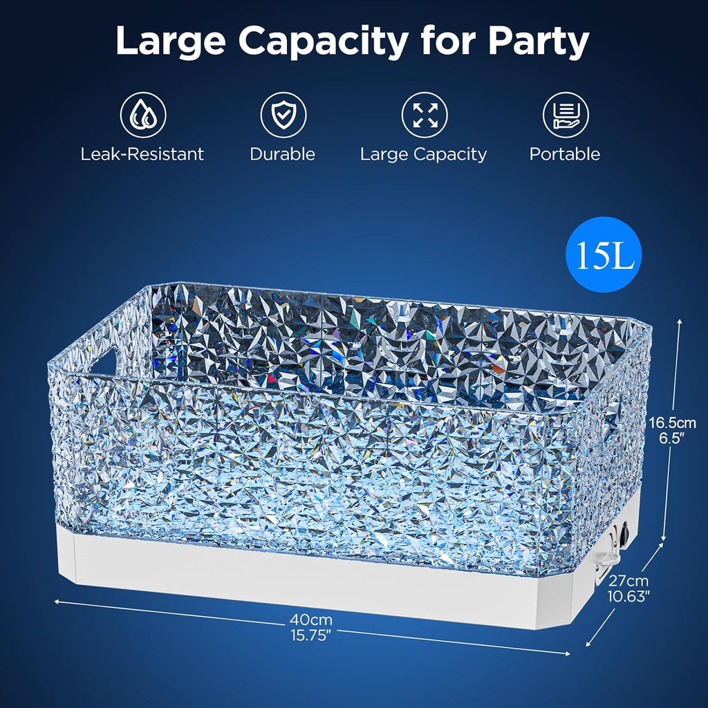 Plastic Ice Bucket for Parties, 15Liter / 4 Gallon Big Large Clear Beverage Tub for Champagne Beer Drink Wine