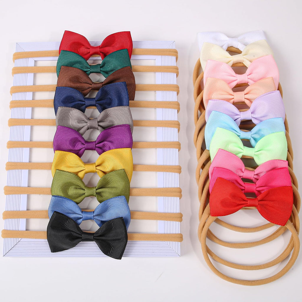 34pcs Baby Girls Headbands with Hair Bows,Solid Ribbon Bow for Infants