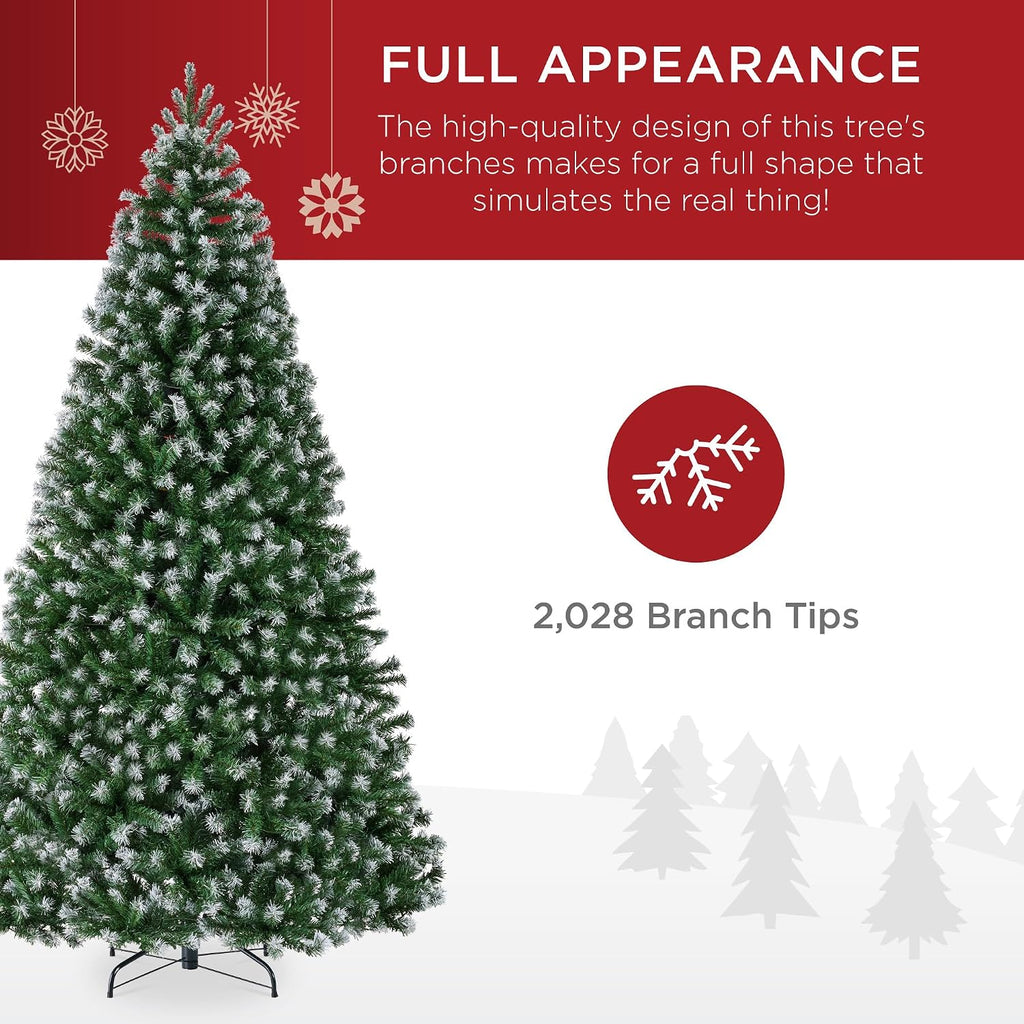 Artificial Frosted Christmas Tree, Premium Unlit Realistic Spruce Holiday Décor w/Dense Branches, Metal Base