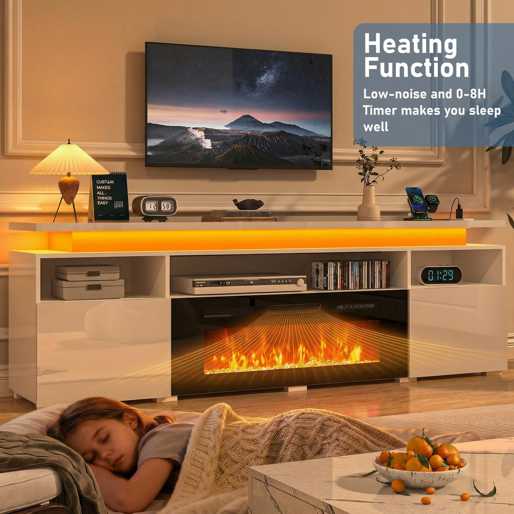 82.6" Fireplace TV Stand w/40 Electric Fireplace for 95in TVs, 26.5" Tall High Gloss Entertainment Center