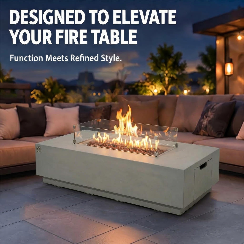 AMS 38" Rectangular Clear Tempered Glass Wind Guard for Fire Pit Table