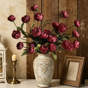 6Pcs Burgundy Peony Artificial Flowers for Vase