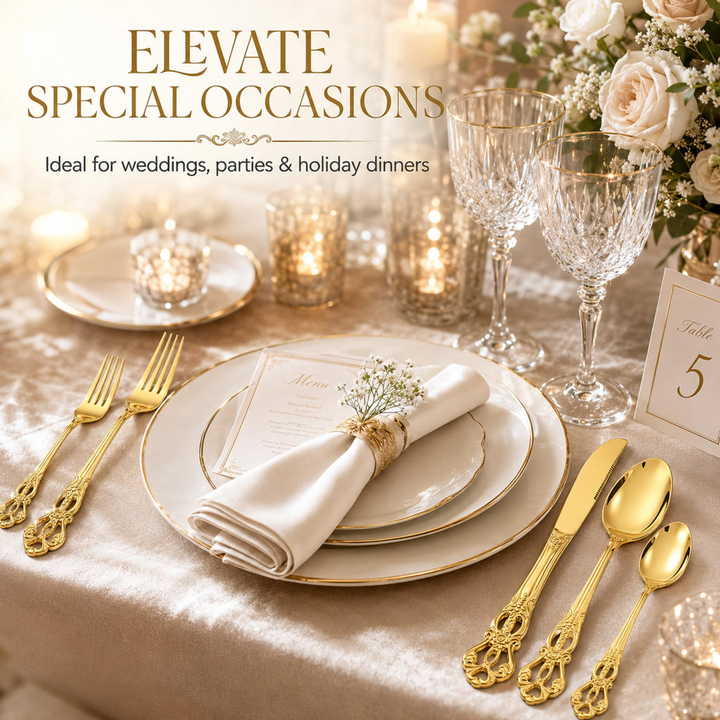 60 Pcs Gold Stainless Steel Flatware Set, Retro Vintage Silverware with Forks Spoons Knives Mirror Polished Cutlery