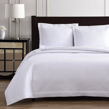 Diamond Quilted Coverlet Set, 100% Certified Egyptian Cotton, Petite Diamond Quilted, Queen, White