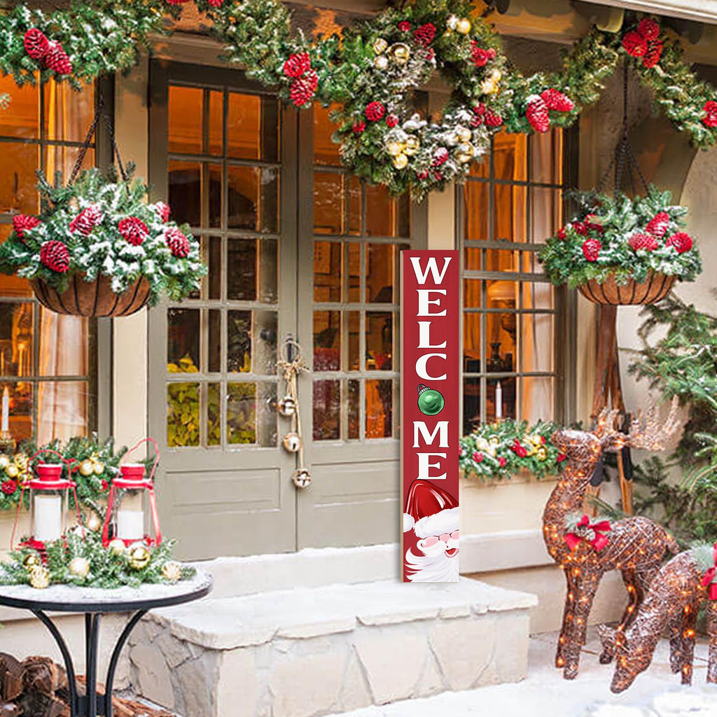 Christmas Welcome Porch Sign Decor Santa Wooden Hanging Sign Door Porch Standing Decorative Signs Plaques for Front