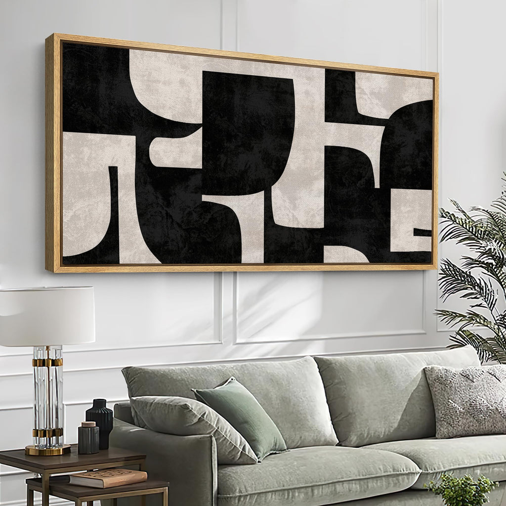 Extra Large Framed Canvas Print Wall Art Geometric Abstract Black and White Geometric Pattern Illustrations Modern