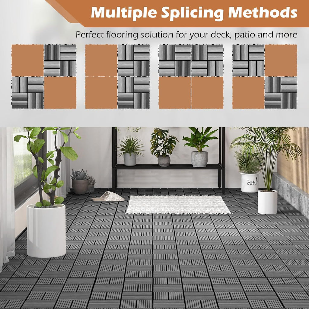 18 PCS Interlocking Deck Tiles - 12" x 12" Composite Decking Boards Waterproof All Weather, Total 18 Sq.Ft Outdoor
