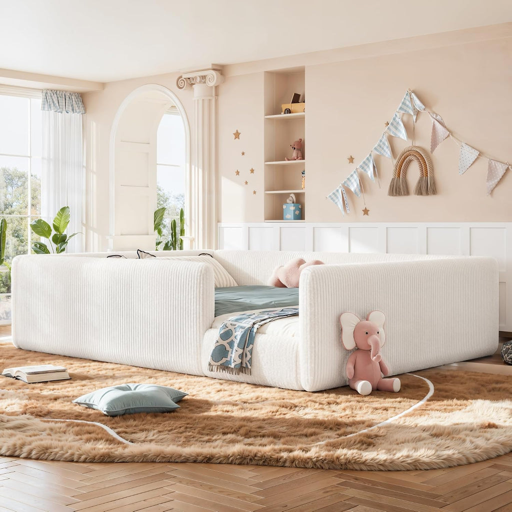 Corduroy Upholstered Montessori Floor Bed Frame, Beige