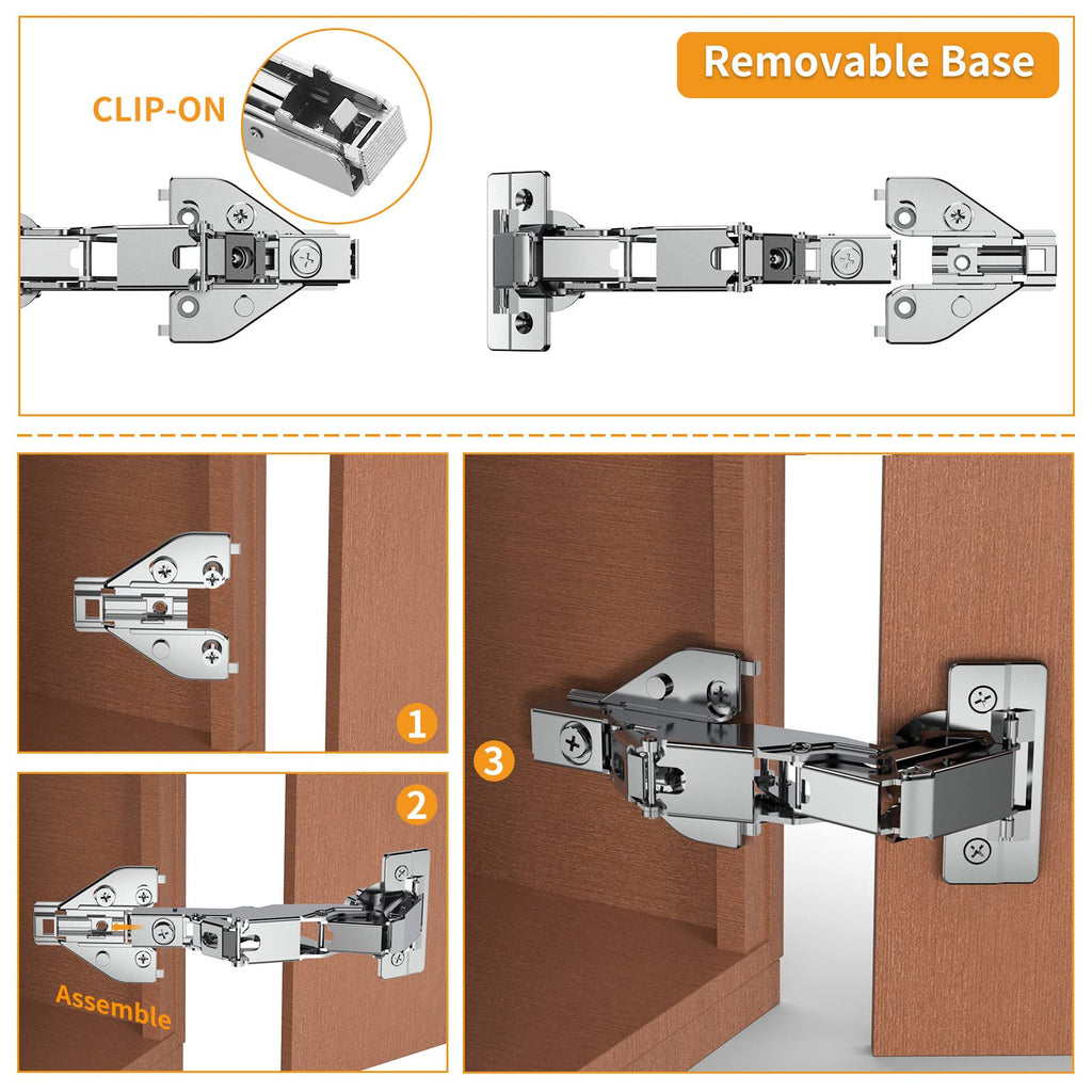 2 Pack 165 Degree Lazy Susan Hinge, Face Frame, CLIP ON Plate for Easy Installation, Soft Close Multi-pivot Concealed