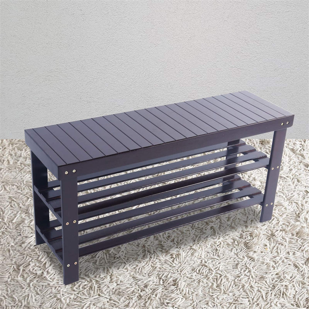 Sturdy Shoe Rack Bench, 3-Tier Bamboo Shoe Organizer Storage Shelf, Holds Up to 550 Lbs, Ideal Bathroom Living