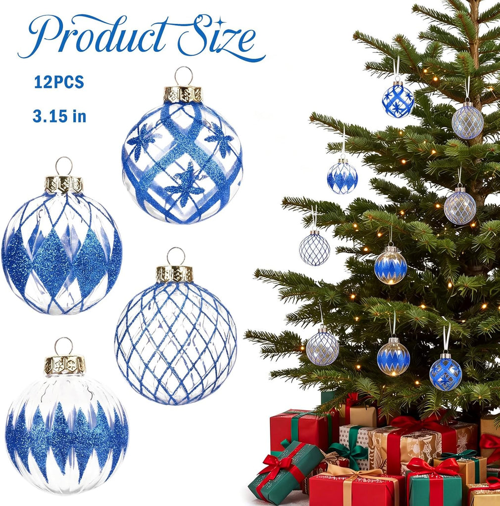 Christmas Ball Ornament Sets Xmas Decorations, Blue - Set of 12