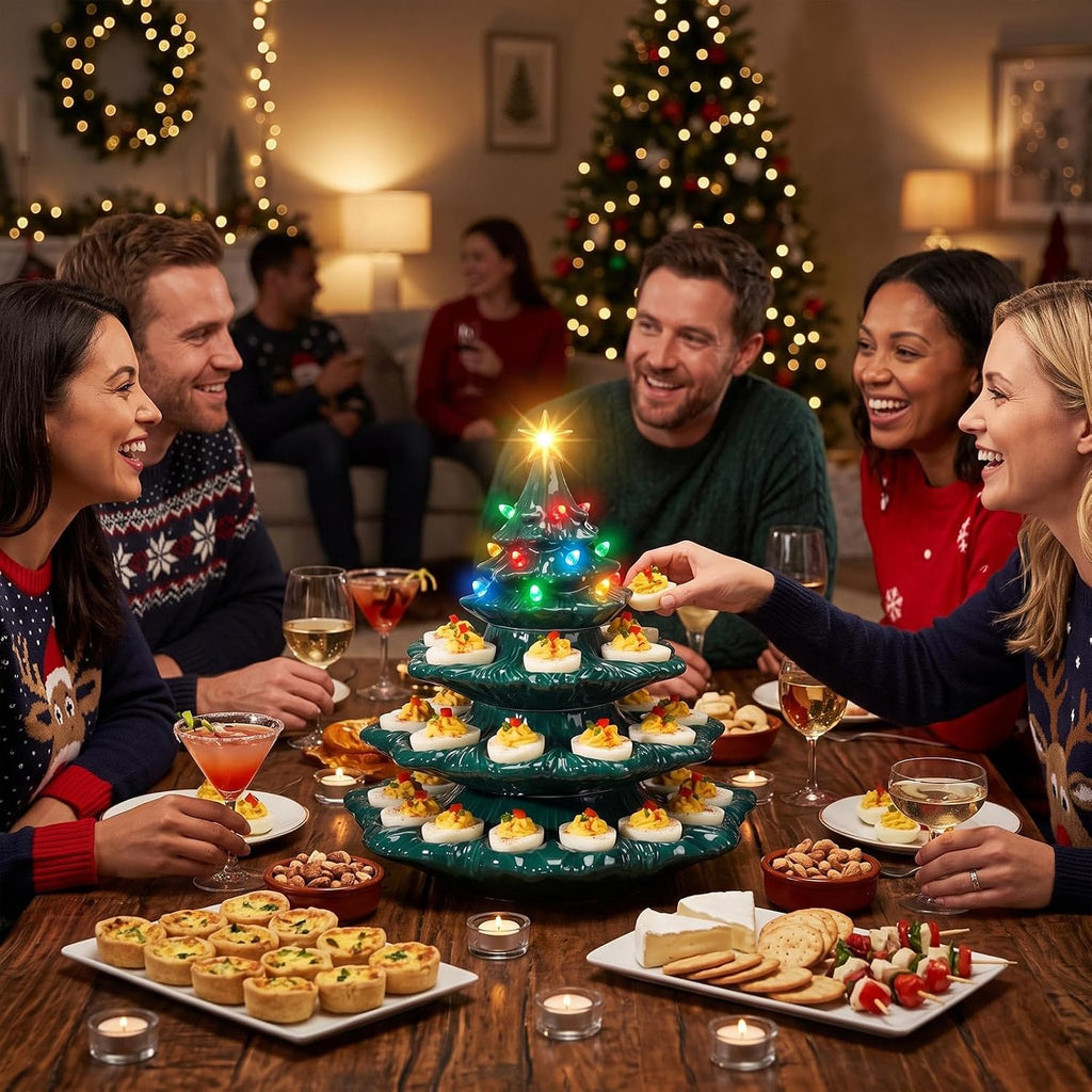 4 Tier Ceramic Christmas Tree Deviled Egg Tray, Holds 30 Eggs