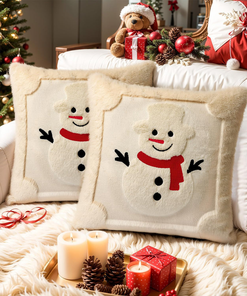 Faux Fur Christmas Pillow Covers 18x18 - Set of 2