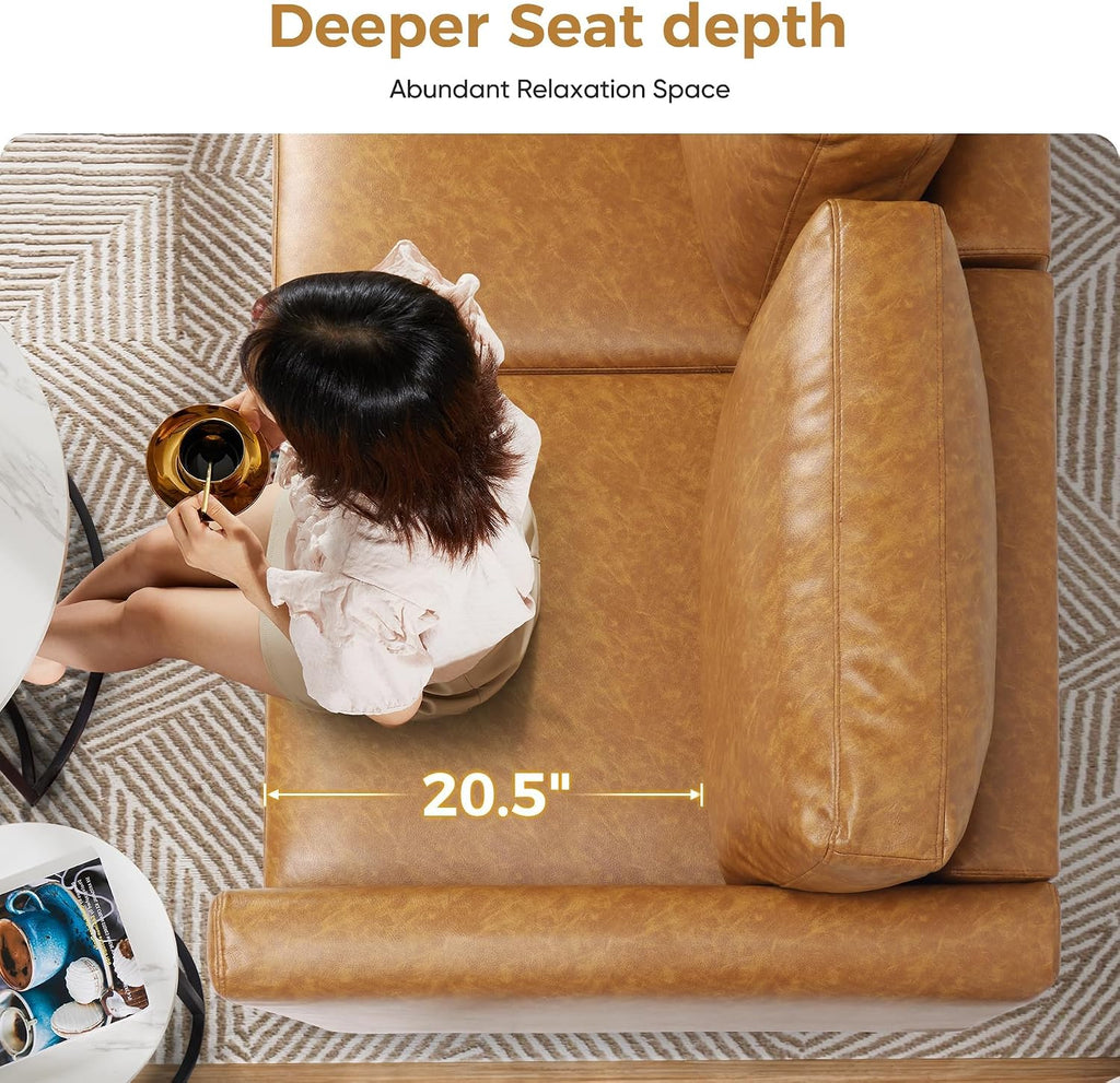 Faux Leather Accent Chair with Storage,Deep Seat,Wide Armrest,Brown