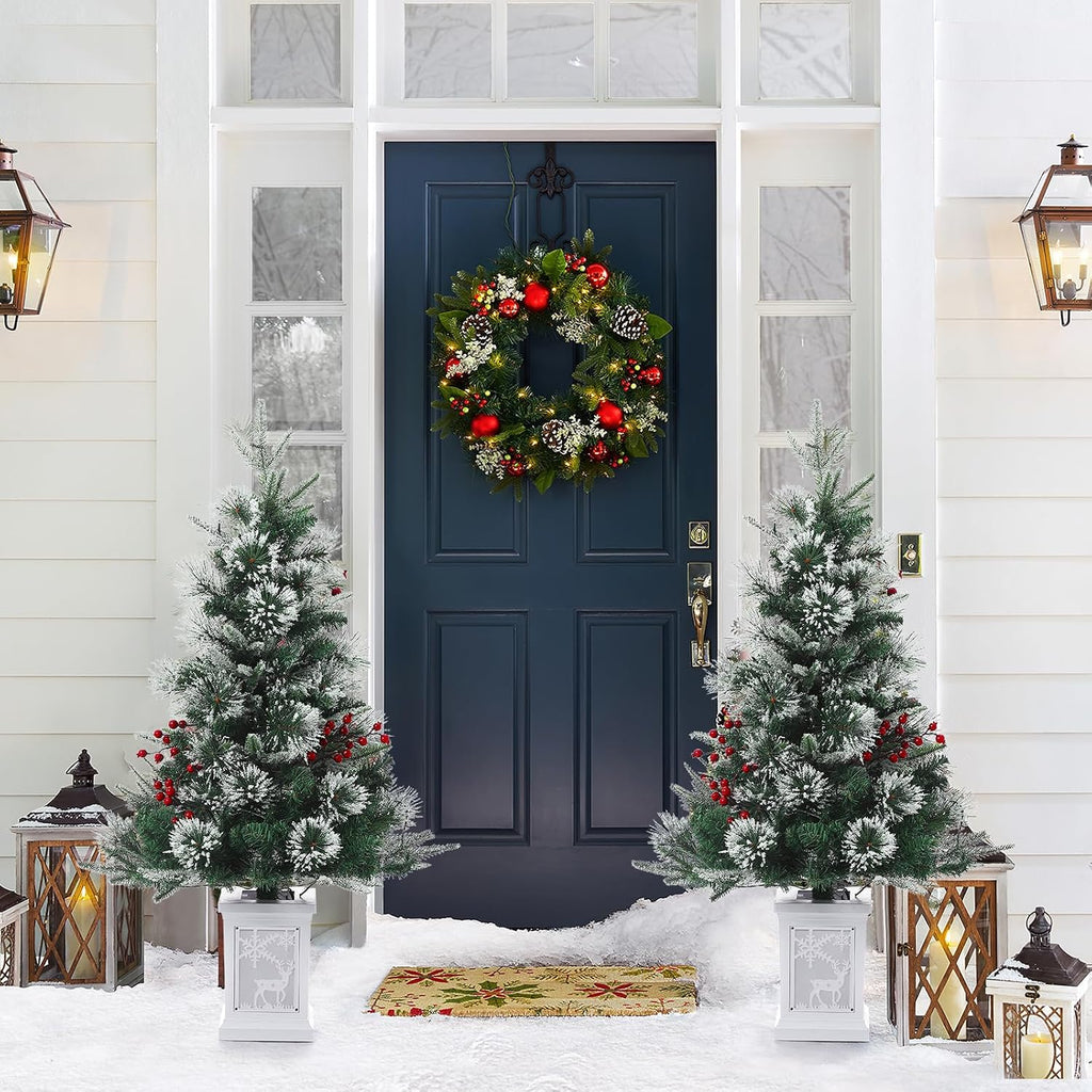 3ft Prelit Snow Flocked Christmas Tree with Light Up Reindeer Box Base