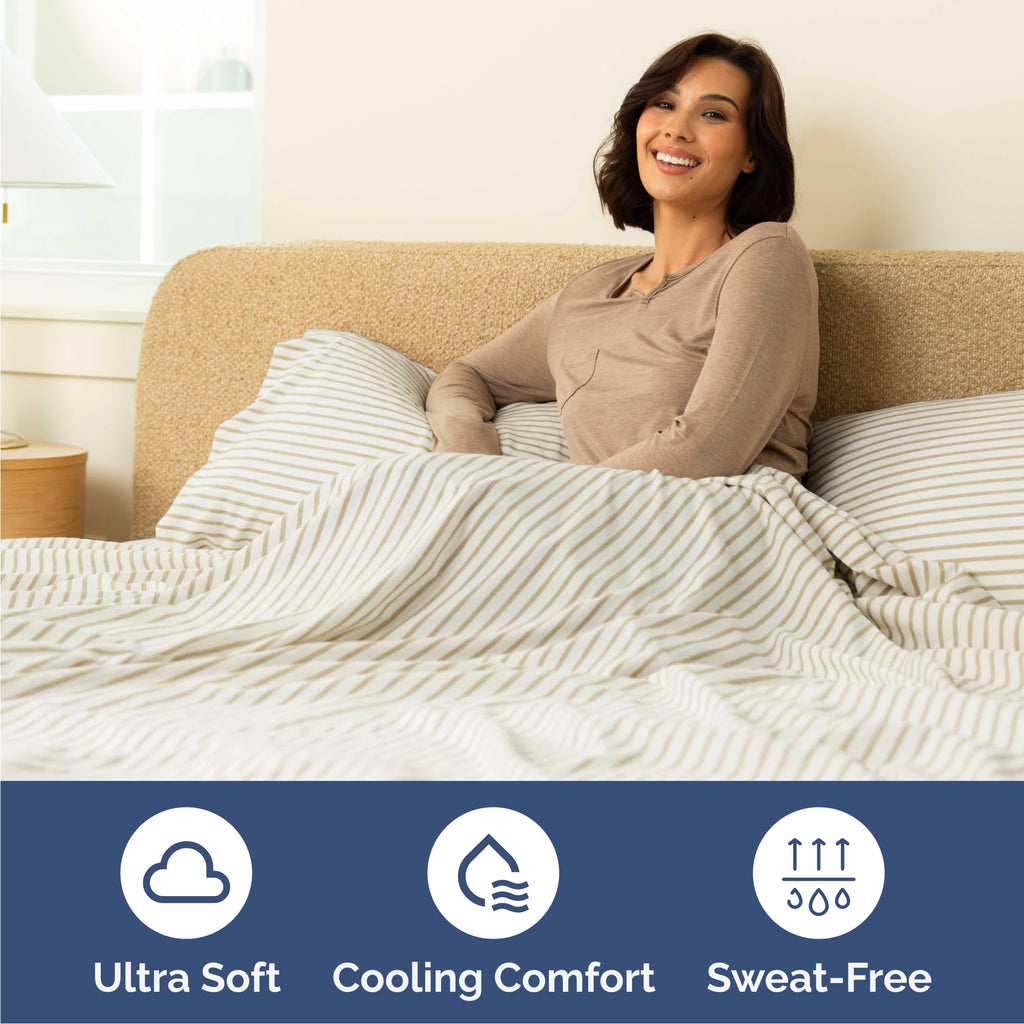 4 Piece Sheet Set - Breathable & Cooling Sheets - Beige Stripes