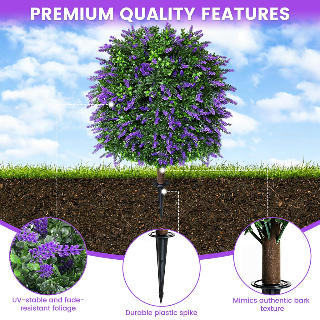 28.5" Artificial Lavender Topiary Ball Trees 2pcs with Ground Spike